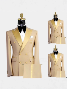 New High-end Mens Suit 2-piece Blazer Pants Set Slim Fit Wedding Groom Tuxedo Double-breasted Design Male Outfit for Party Prom
