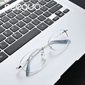 Seeouo Frame Kacamata Plano Lens Bentuk Kotak Semi Oval Wanita Style Fashion Glasses Full Metal Bisa Minus