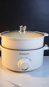 Dreepor Electric Cooker Pot Multifunctional Electric Cooker Rice Cooker with Stainless Steamer 2-in-1 Non-stick Electric Hot Pot with Visible Glass Lid