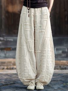 กางเกงขายาวผ้าลินินคอตตอนสไตล์ใหม่สำหรับผู้หญิง กางเกงขายาวทรงหลวมสไตล์ลำลองสุดหรูหรา ทรงหลวม ฤดูใบไม้ผลิ 2025