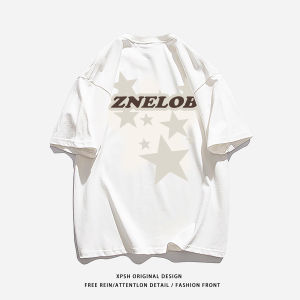 เสื้อยืดคอกลมแขนสั้นผ้าฝ้ายแท้สีขาว ทรงหลวม ลำลอง สไตล์อเมริกัน สตรีท แฟชั่นฤดูร้อน เสื้อตัวบนคอตตอนอื่นๆ