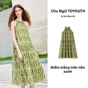 Toyouth | Váy Nghỉ Dưỡng Mùa Hè Kiểu Mới Boho Biển Chấm Bi Xanh