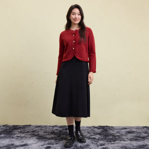 DUSHU | Vintage Red Cardigan Vest Dress Knitwear Set