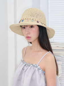 Rabn Womens Straw Woven Fisherman Hat Large Brim Sunshade Beach Holiday Hat Spring Summer Autumn Casual Style round Top