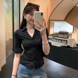 French Style White Polo Shirt Womens Lightweight Sun Protection Mid-Sleeve Casual Fashion Breathable Thin Luxury Top