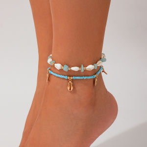 Beach Travel Shell Rice Bead Bracelet Set Irregular Design Fresh out Fashion Jewelry Womens Accessories Summer Trend 2-Piece Set