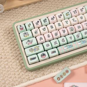 135 Keys Cute Pig keycaps MOA Profile PBT Round Green Keycap Sets for MX Mechanical Keyboard Keycaps