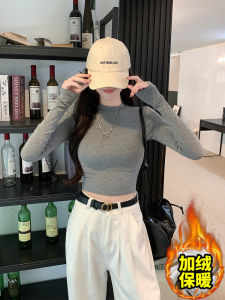 Pure Cotton Black Short Sleeveless Top Womens Inner Wear High Waist Belly Baring Long Sleeve T-Shirt Korean Style Commute Fashion