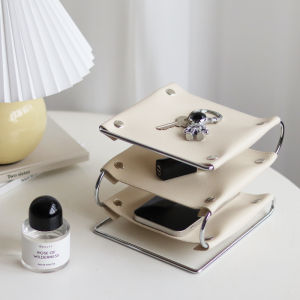 Nordic Style Iron Desktop Storage Box Multi-Layer Leather Iron Rack Tray Hallway Key Storage Rack Photo Shooting Decoration Props