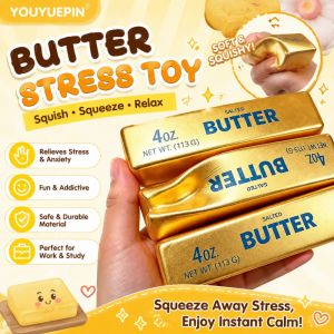4Pcs Gold Butter Stick Fidget Toys Slow‑Rebound Squishy Squeeze Toy Funny Decompression Stress Relief Soft Squishy Toy Portable Relaxation Gift for Kids & Adults