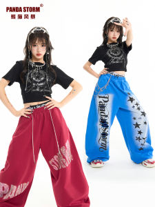 PANDA STORM | Girl Street and Jazz Dance Glittery Short Sleeve T-shirt Loose Sweatpants Set Summer