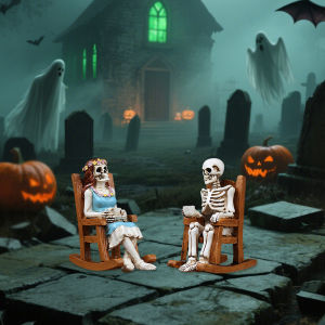 2pcs เก้าอี้เลานจ์สําหรับกาแฟโครงกระดูกคู่เครื่องประดับตกแต่งบ้านฮาโลวีนGothic ตกแต่งสวนกลางแจ้ง bonsai sta