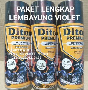 Pilok Cat Diton Premium Paket Lengkap 3 Kaleng Super white 9103 Lembayung Violet 9200 Clear Ungu Clear Gloss 9128 400cc Pilok Paketan Cat Semprot Special Spray Paint