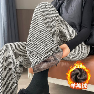 กางเกงขายาวผ้าคอร์ดูรอยกำมะหยี่หนาสไตล์ฤดูหนาวสำหรับผู้หญิง กางเกงขายาวผ้ากำมะหยี่กำมะหยี่สะท้อนแสง ทรงหลวม สไตล์เกาหลี