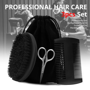 Bristle Wood Mens Shaving Brush Set Portable Barber Natural Beard Brush Comb Scissors for Face Cleansing Styling Tool