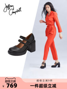 Jeffrey Campbell Black Mary Jane Womens Shoes High Heel Thick Bottom Wide Heel Magic Tape Street Style New Model Fashion Single Shoes