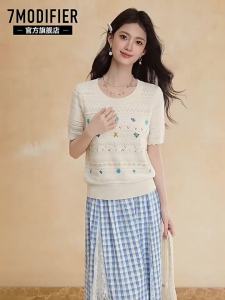 7.Modifier | Áo Thun Knit Elegance Ngọt Ngào Cổ Tròn Tay Ngắn Dáng Rộng