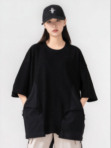 AOGZ | Summer Loose Round Neck Heavyweight Patch Print 5/8 Sleeve T-shirt