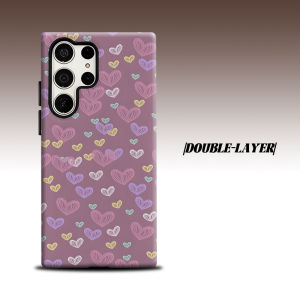 BILIBILI | mauve pastel heart doodle For Samsung Galaxy S26 S25 S24 A56 A36 Dual Layer Luxury Fashion Full Lens Protective Case