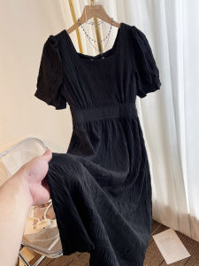 PAIBOLI | French Design Sensation Bubble Sleeve Midi Dress Slimming Waist Short Sleeve Womens Dress Summer Season Long Sleeve Other Fabric