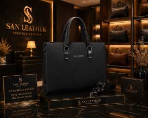 Cặp Da Nam Công Sở San Leather Cao Cấp 2606.Túi Xách Da khoá Số Sườn.