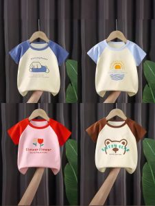 Áo Thun Trẻ Em Tay Ngắn Cotton Nguyên Chất Mùa Hè Thường Ngày in Họa Tiết Hoạt Hình Thoải Mái Thoáng Khí Cho Bé Trai Và Bé Gái