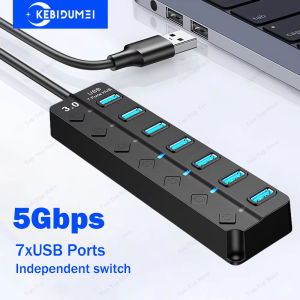 Kebidumei | KEBIDUMEI 7 Ports USB 3.0 Hub with on/off Switch USB Docking Station USB 3.0 Splitter OTG Adapter 5Gbps Transfer for PC Laptop