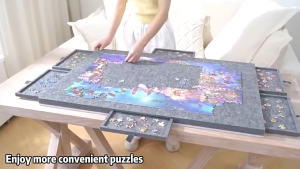 1000/15000pcs Jigsaw Puzzle Board with Stand & 6 Drawers 2-in-1 Foldable Non-Slip Felt Mat Odorless