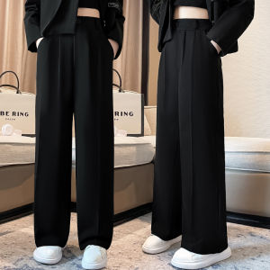 Girls Suit Jacket And Wide Leg Pants Set Casual Long Pants for Spring Autumn Black Straight Cut Childrens Clothing Set