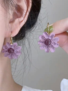 Elegant Purple Dream Flower Ear Cuff Exaggerated Fashion Jewelry Unique Design Lightweight Luxury Forest System Earrings