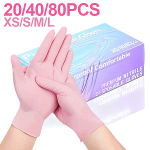 20/40/80PCS Disposable Nitrile Gloves Pink Nitrile Gloves Cleaning Hairdressing Tattoo Wash The Dishes