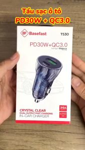 Tẩu sạc nhanh ô tô PD30W + QC3.0 Basefast TS30 - Thiết Kế Trong Suốt chống quá tải nhiệt cho ip samsung