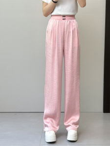 High Waist Wide Leg Pants Womens Loose Casual Pure Color Floor Length Trousers Elastic Waist Straight Cut Pants Spring Summer
