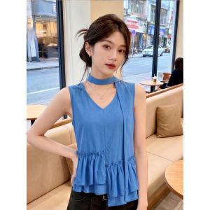 chaqi | Dopamine-Boosting Necktie V-Neck Flounce Sleeveless Top