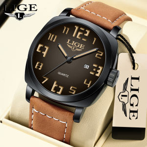 LIGE Fashion Men Watch Leather Strap Waterproof Luminous Sports Quartz Date Watches For Men + Box