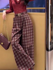 MANMI | Atmospheric Red Plaid Loose Slimming Trousers