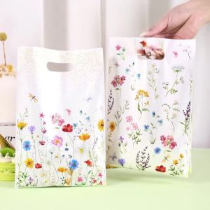 Mùa Xuân Hoa Dại Túi Quà Nhựa 10/20/50 Chiếc Hoa Cỏ Thiết Kế Hình Bướm Túi Cầm Tay Cho Đám Cưới Ngày Của Mẹ Tiệc Sinh Nhật