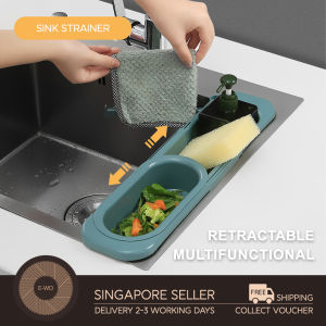 Adjustable Kitchen Sink Strainer Leftover Drainage Basket Garbage Filter with Sponge storage rack and towel Hanger Multifunctional Kitchen Accessories