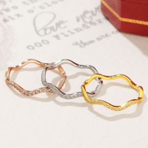 New Advanced Sense Wave Diamond Ring Womens Trendy Luxury Small Design Titanium Steel Rose Gold Cold Style Index Finger Ring