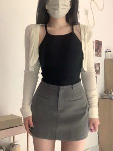 American Retro Workwear Mini Skirt Suit Womens All-Match Slimming Fake Pocket Half-length Skirt Spring Summer A-line Bodycon Skirt