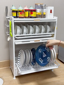 SOFTHOME 3-Layer Dish Rack Drain Rack Drying Rack Kitchen Countertop Plate Storage Rack Storage Rack With Drawer