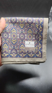 ผ้าเช็ดหน้า ผู้หญิง/ผู้ชาย ลายสวย  Dorville handkerchief Cotton Pattern Brown Blue Pocket Square 18.5"