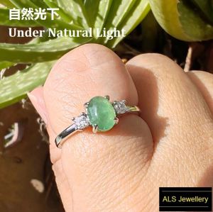 S925 Silver Apple Green Jadeite Jade Ring Cincin Jade 果绿色翡翠戒指S925银 - FC-SR-009
