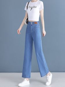Tencel Ice Silk Casual Straight Leg Summer Thin New High Waist Drapey Wide Leg Jeans Womens Premium Denim High Waist Long Pants