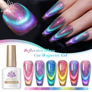 BORN PRETTY 10ml Double Light Reflective Glass Cat Gel Rainbow Color Gel Nail Polish Semi Permanent Soak Off Sparkling Nail Varnish