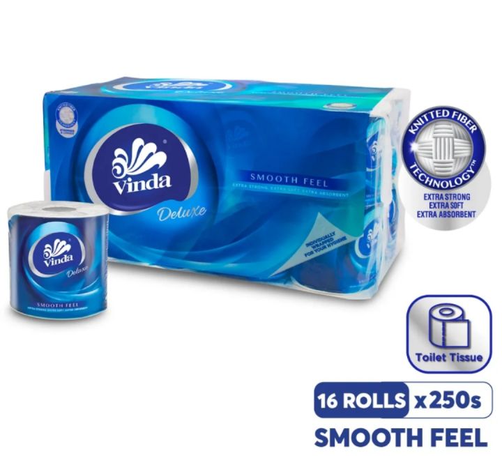 Vinda Deluxe Smooth Feel Soft Toilet Paper Roll 3ply (1pack 8 rolls ...