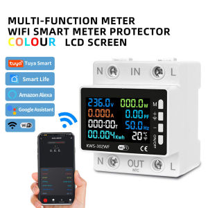 TUYA WiFi Smart Power Meter Over Under Voltage Protection Relay Switch Circuit Breaker Energy kWh Temperature Meter