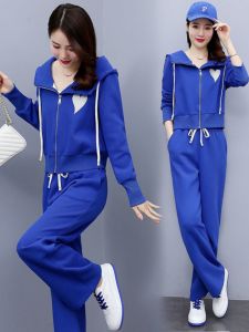 Spring Autumn New Love Stitching Casual Sweatshirt Set Women Fashionable Street Sportswear Two Piece Set Polyester Long Sleeve Zipper