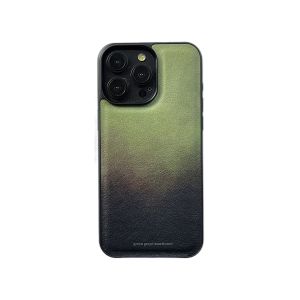 Simple High Quality Green Black Gradation Smudge Imitation leather Protective Phone Case for iPhone 11 12 13 14 15 16 17 Pro Max