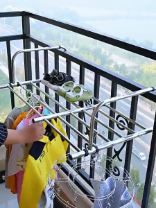FurnishFiesta 50-160CM Stainless Steel Balcony Drying Rack Stainless Steel Scalable Clothes Rack No Installation Towel Hanger